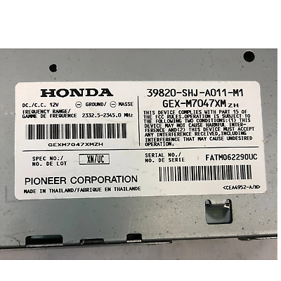 05-10 Honda Odyssey Satellite Receiver Control Module 39820-SHJ-A011-M1