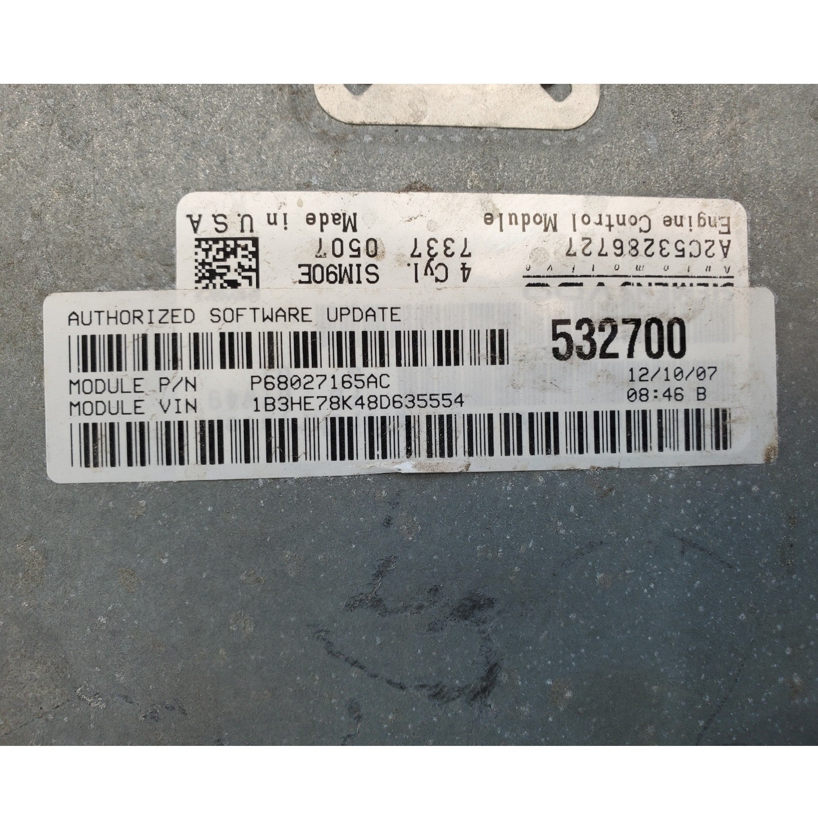 OEM 68027165AC - 08 DODGE CALIBER 2.4L CVT AWD FED ECM COMPUTER