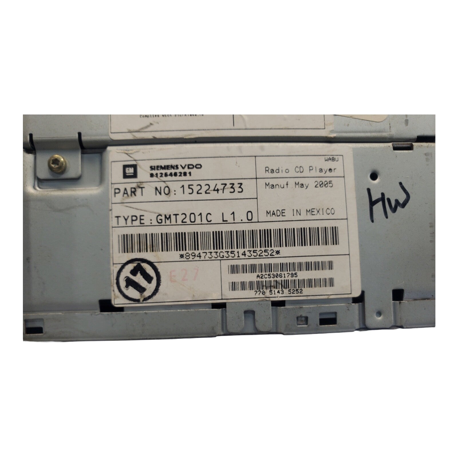 2005-07 Chevrolet Uplander AM FM Radio Compact Disc Player Part Number 15224733