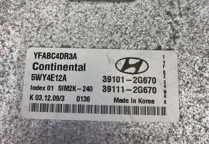 2011 Hyundai Sonata Engine Control Module ECM Computer 39101-2G670