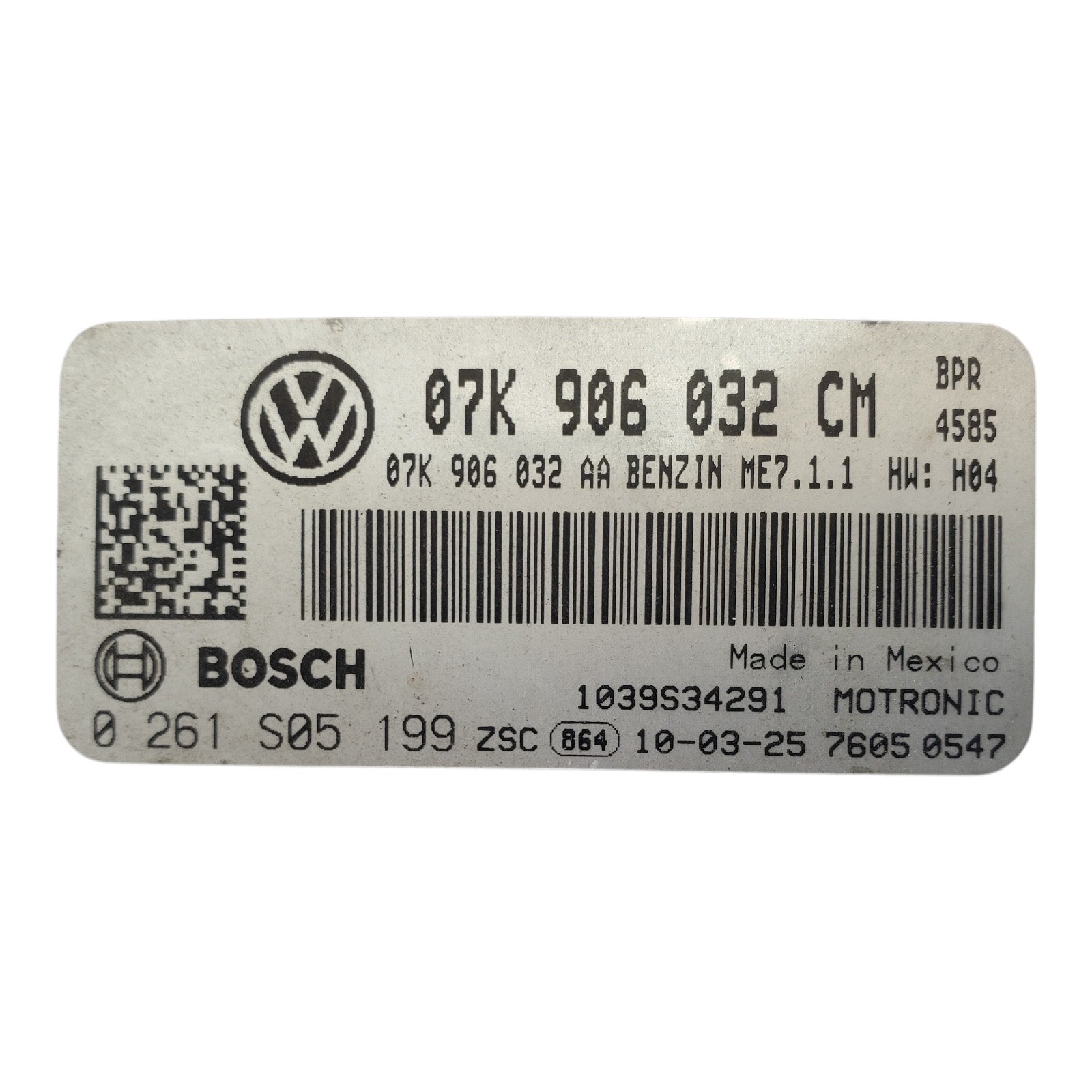 Used 2010 Volkswagen Beetle Bosch ME7.1.1 / 07K906032CM ECU 0261S05199