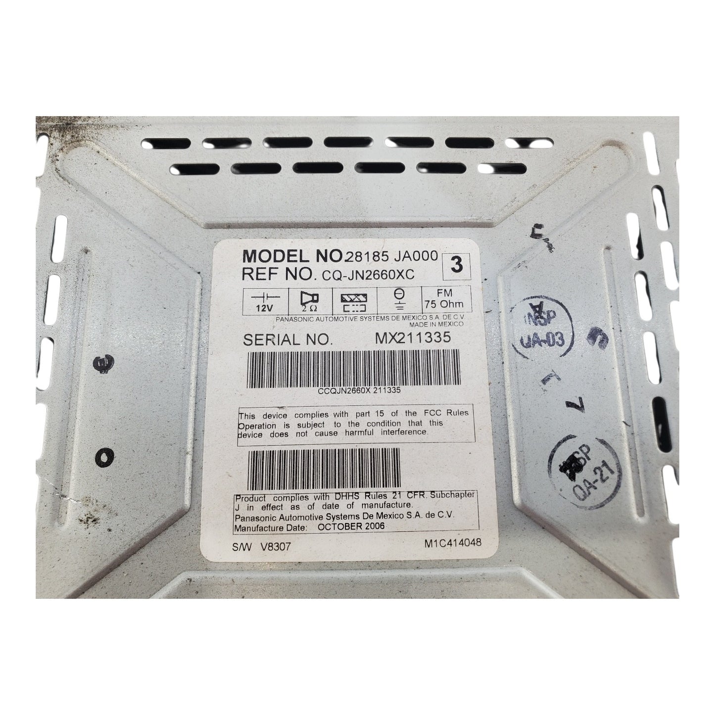 2007 NISSAN ALTIMA RADIO RECEIVER AM FM CD PLAYER OEM 28185JA000