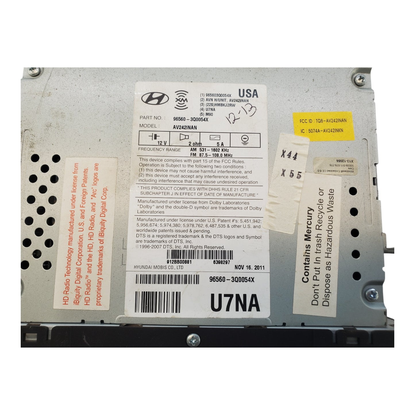 2011-2013 Hyundai Sonata Dimension GPS Navigation HD Radio 96560-3Q0054X